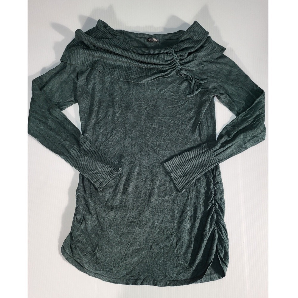 Maurices Tunic Top Off Shoulder Ruched Long‎ Sleeve Green Medium